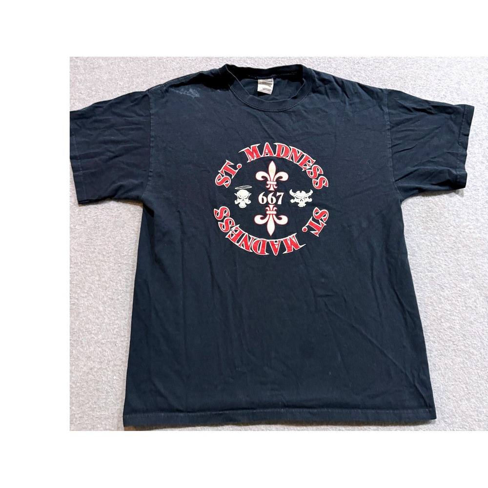 St Madness Metal To The Death And Beyond Band T-Shirt Black Mens Large 667 Logo